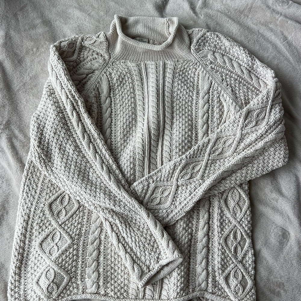 J. Crew 100% Cotton Cream Cable Knit Sweater Vintage Rollneck